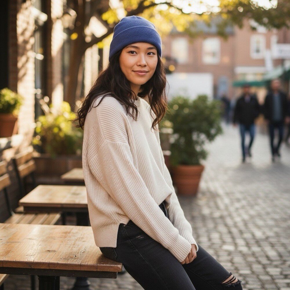 Handmade Upcycled 100% Cashmere Beanie‎ Hat Soft Cozy Winter Knit Cap Lavender